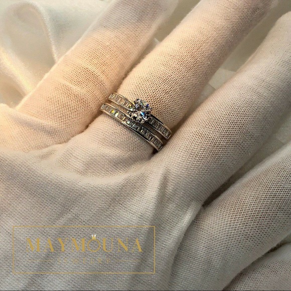 925 Sterling Silver Round & Baguette Ring Set - Picture 7 of 14